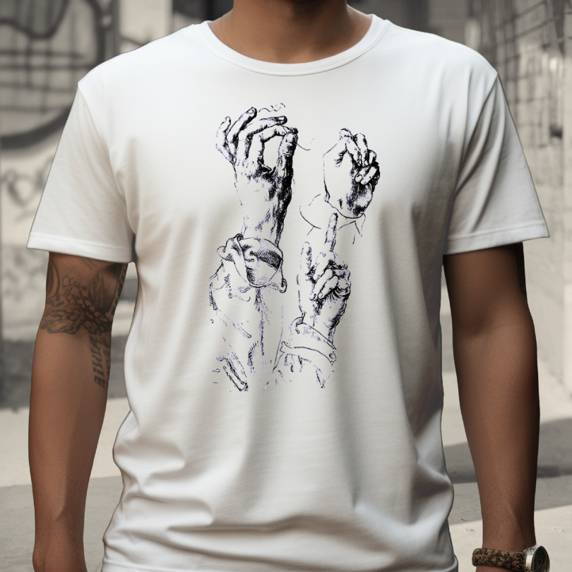 Albrecht Durer, Studium rąk, nadruk na koszulce artystycznej, biały t-shirt